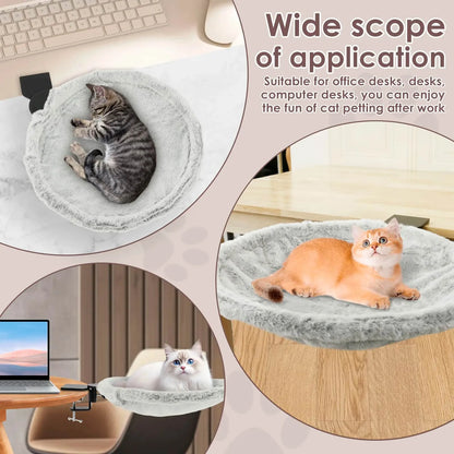 Cat lounging on a desk with text about its wide scope of application.