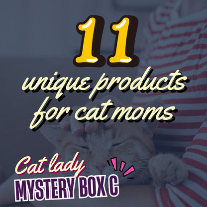 Cat Lady Mystery Box with 11 unique cat-themed gifts for cat lovers