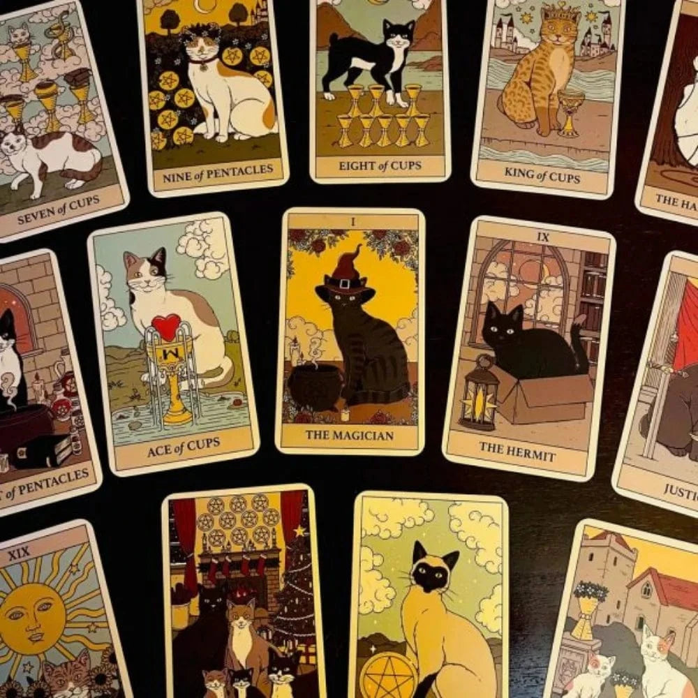 Cat Tarot Stickers Spread – Mystical Feline Artwork