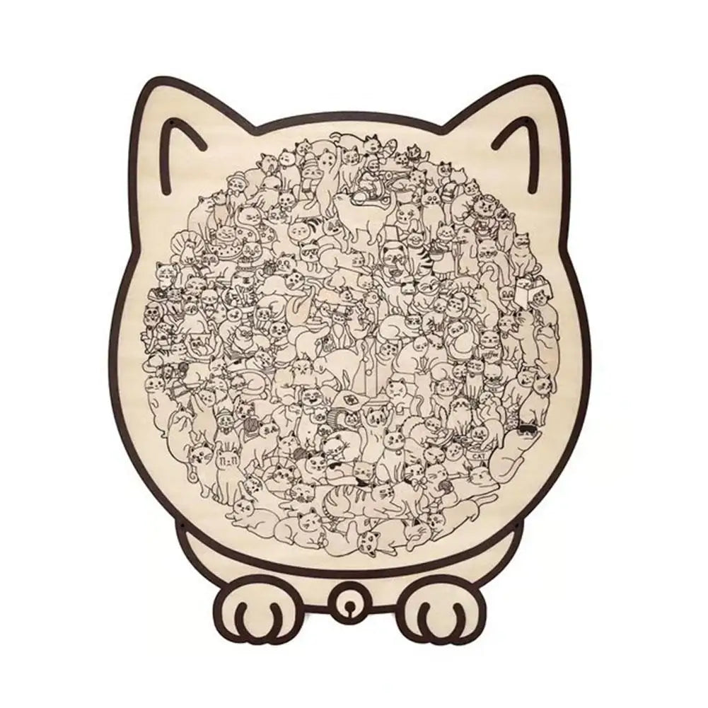 Illustration of a cat-shaped container filled with smaller cat illustrations on a white background