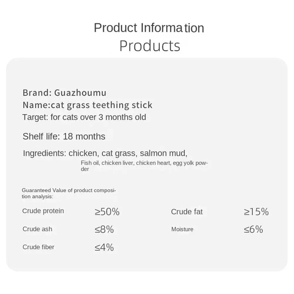 Chicken and cat grass teething sticks for cat dental hygiene