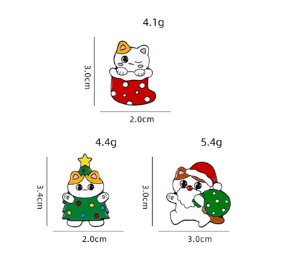 Christmas Cat Charm Brooches