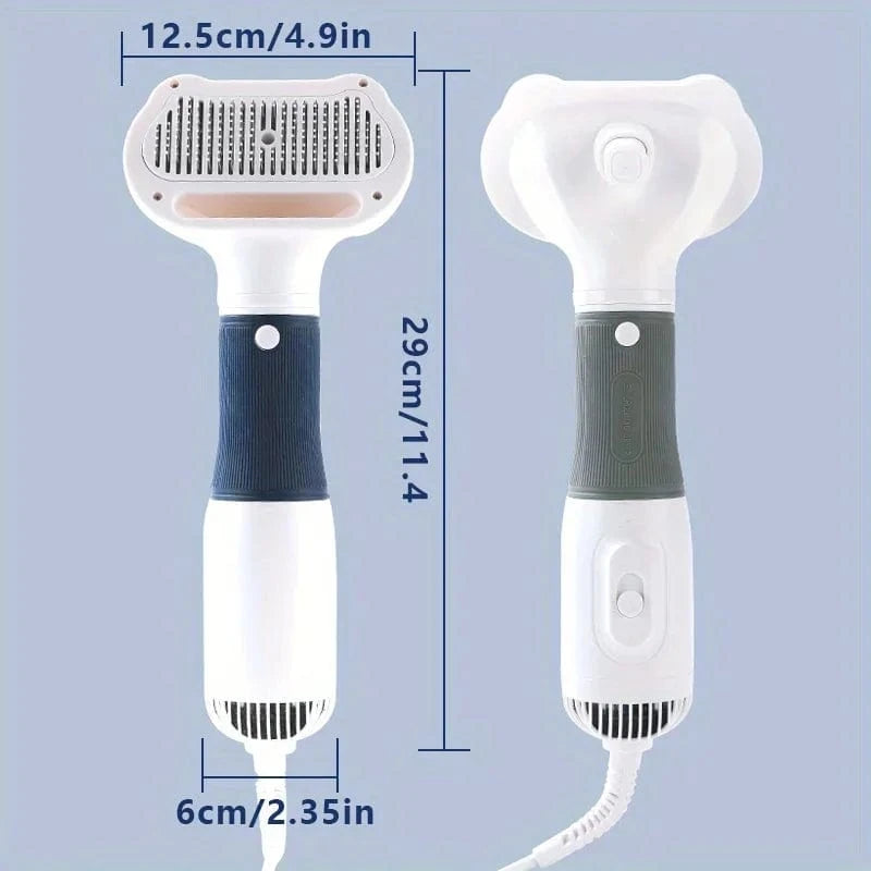 Compact pet hair dryer with adjustable heat settings

