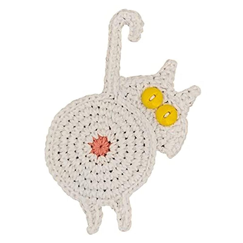Cream Cat Paw Coaster – Soft Wool Handmade Look