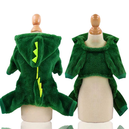 Feline dinosaur costume with cozy coat