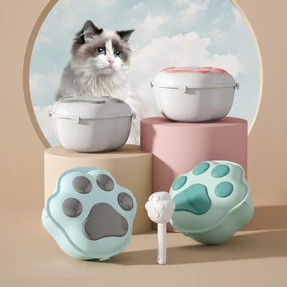Durable cat paw food storage bin for fresh kibble preservation