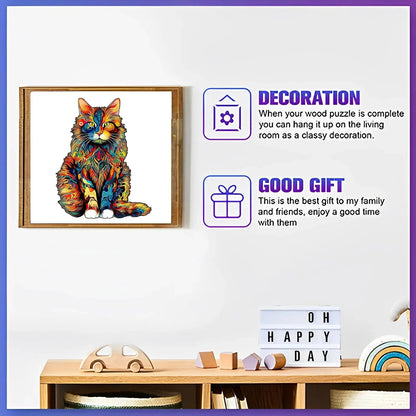 Eco-friendly sitting cat wooden puzzle for home decoration
