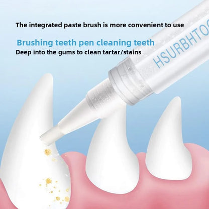 Teeth cleaning pen with text on a blue background