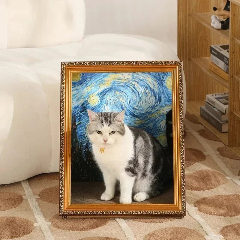 Famous artwork cat scratching board for feline comfort

