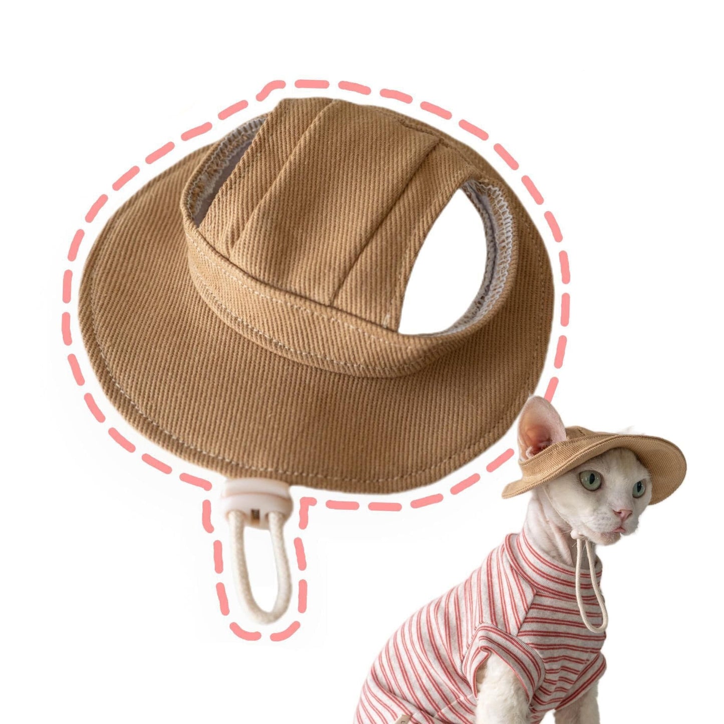 Adjustable fit cat hat ideal for travel and sunscreen