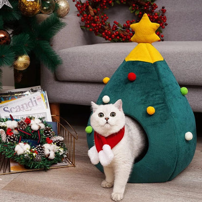 Festive Christmas Tree Cat Cave