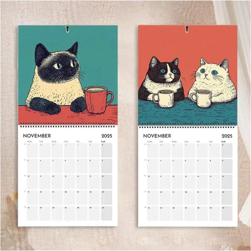 Funny and charming coffee cat calendar 2025 gift idea