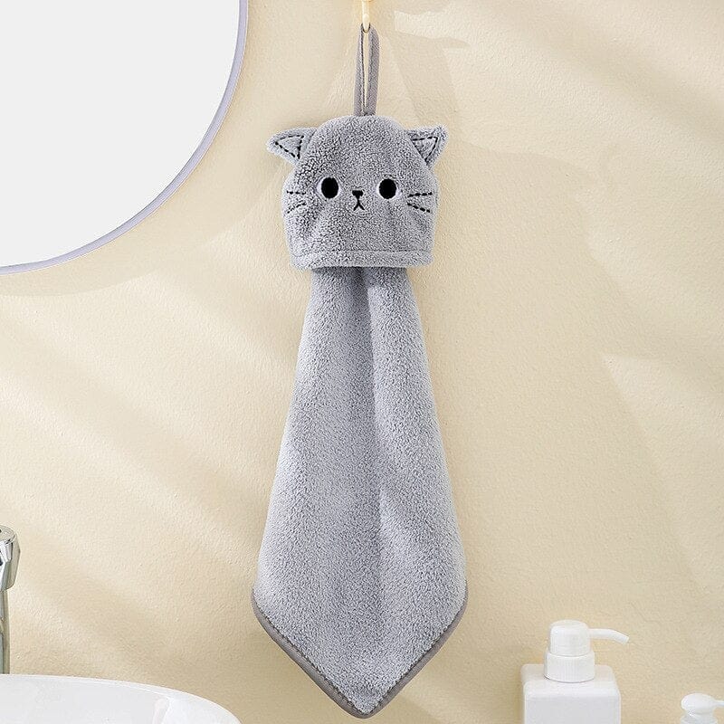 Grey Cat Bathroom Hand Towel