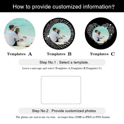 Instructions for selecting a template and providing customized photos for a service or product.