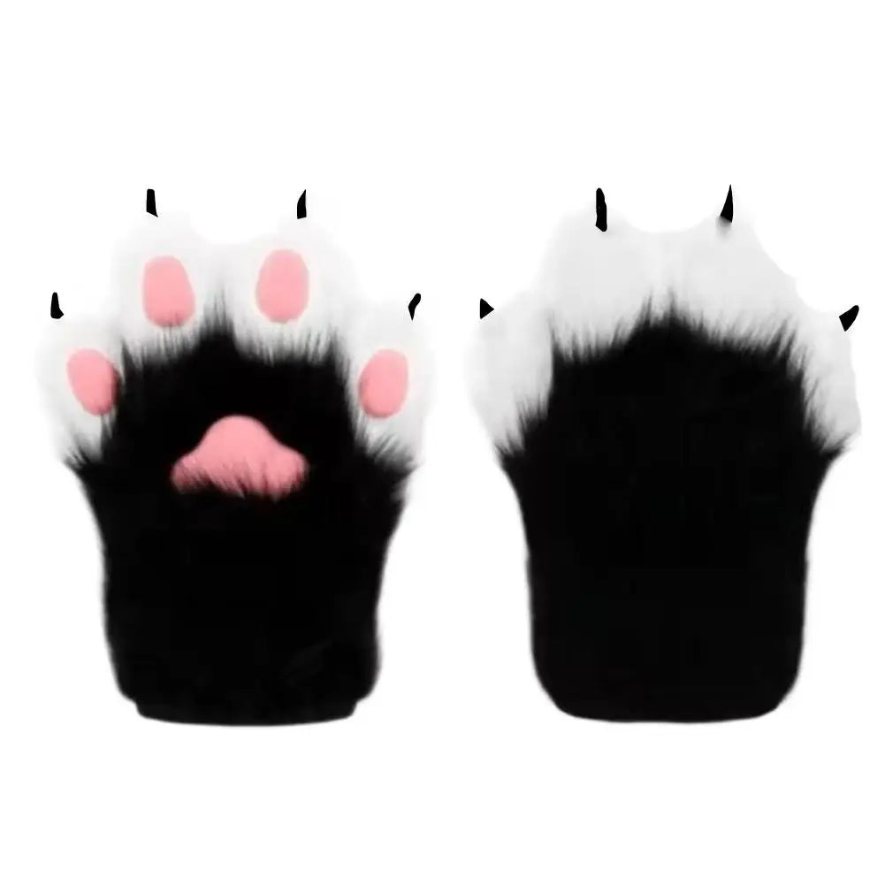 Illustration of black and white cat paws with pink pads on a white background
