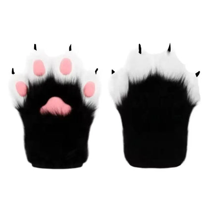 Illustration of black and white cat paws with pink pads on a white background