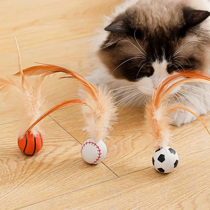Bouncy Feather Cat Toy Balls - Interactive feather cat toy balls for indoor play