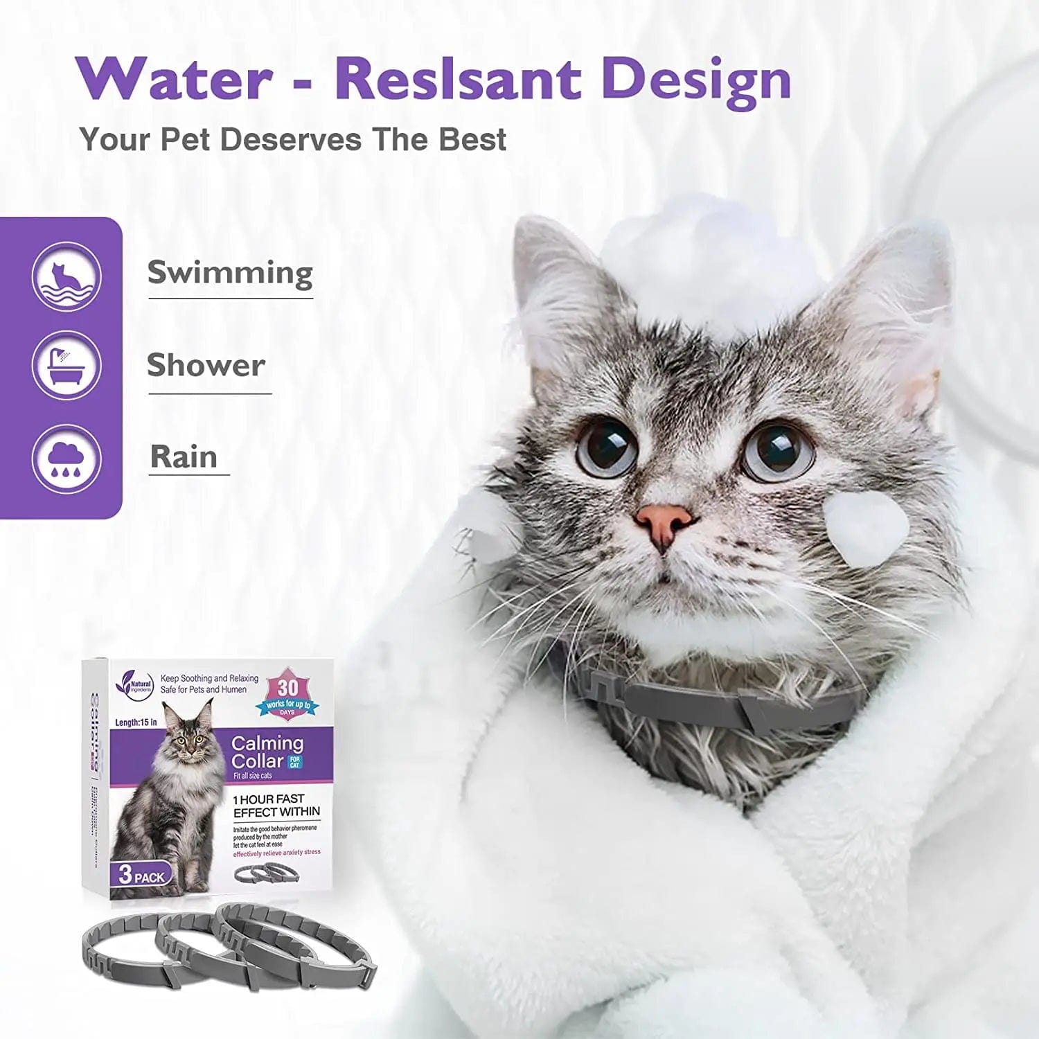 Multi-pack natural calming collars for anxious cats