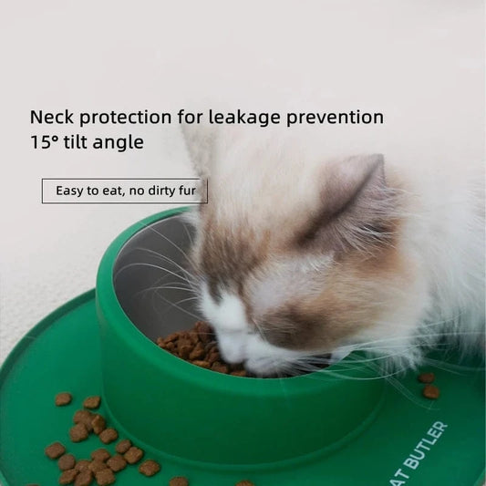 Non-slip anti-spill stainless steel cat food and water bowl