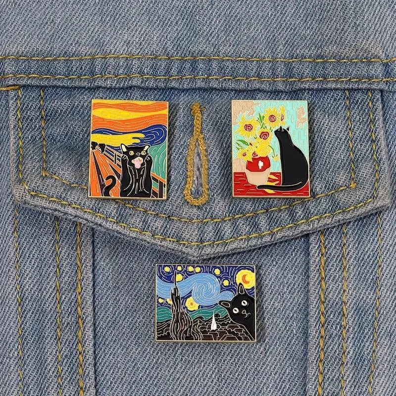 Oil Painting Cat Enamel Pin for Fashion Accessories