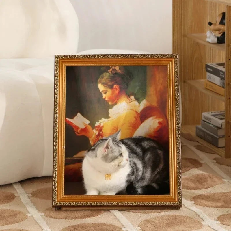 Oil painting cat scratching board for home decor
