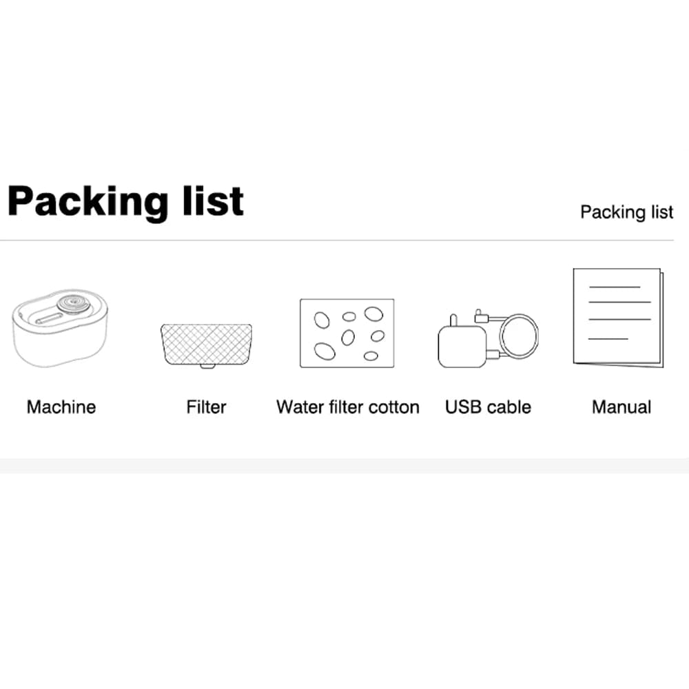 Packing List – Cat Water Dispenser and Accessories