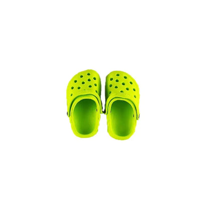 Pair of bright green slippers on a white background