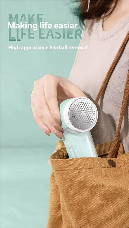 Person holding a light blue hair removal device with text 'Making life easier' on a teal background