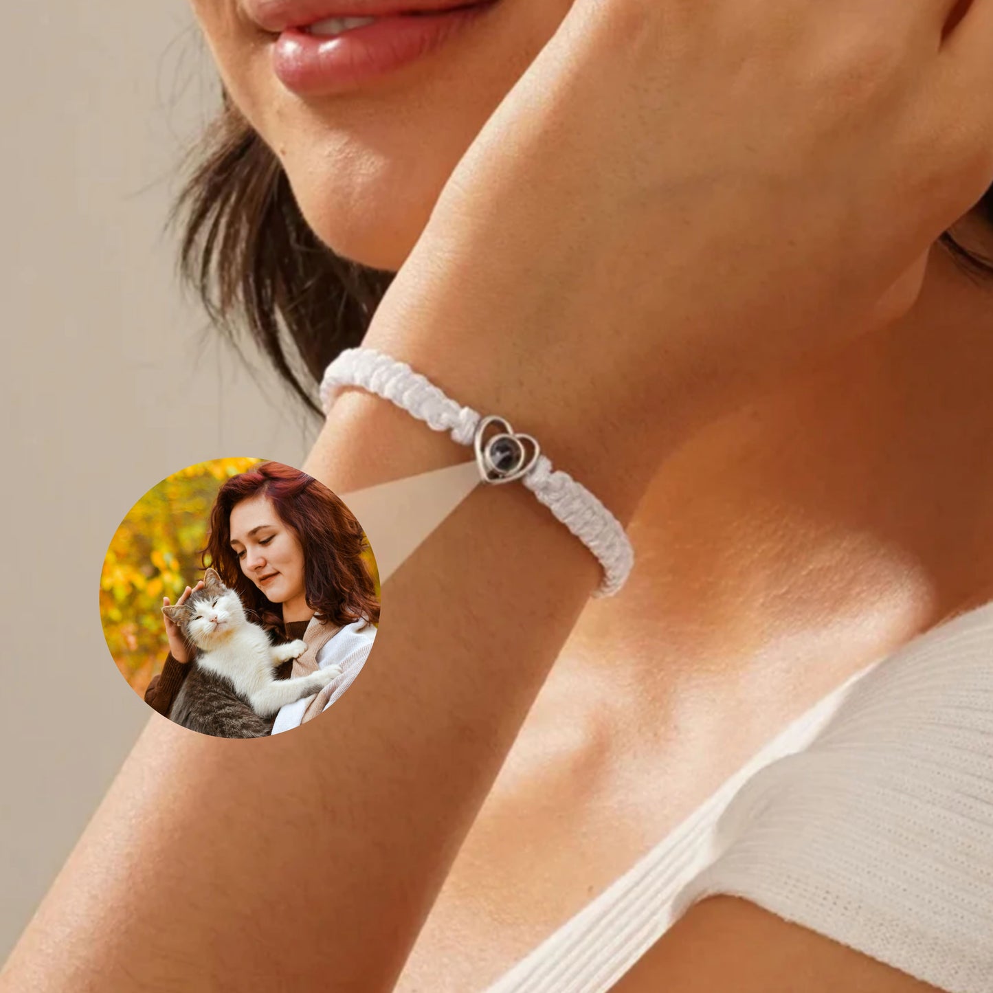 Personalized Cat Memory Projection Bracelet with Custom Photo