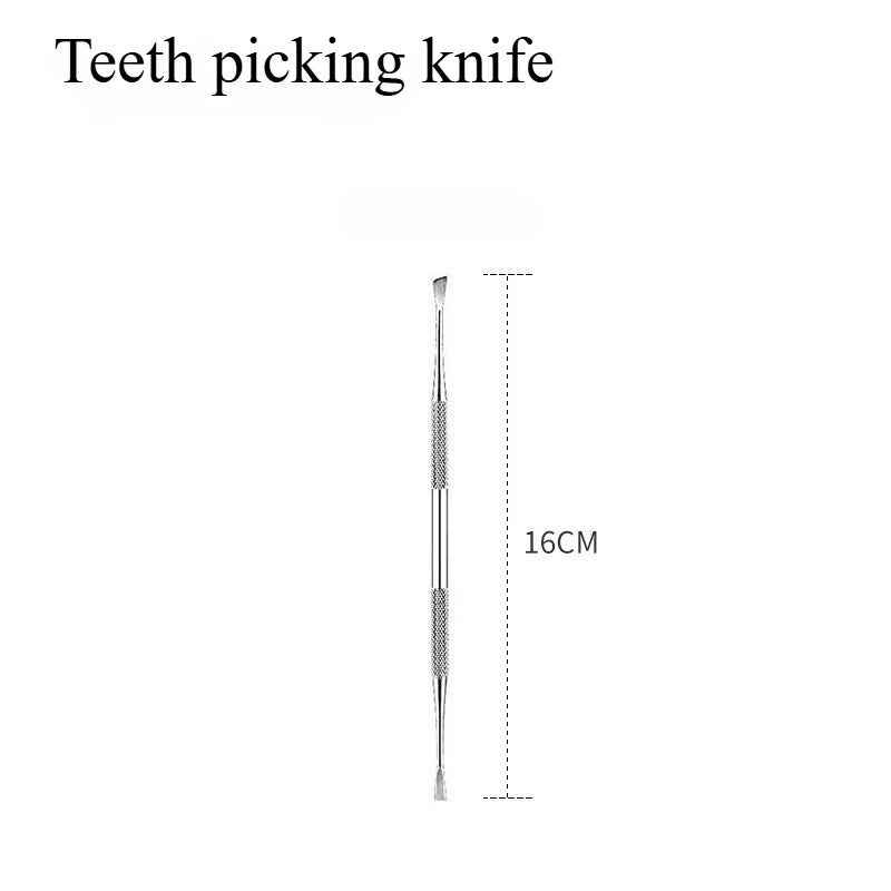 Teeth picking knife with measurement on a white background