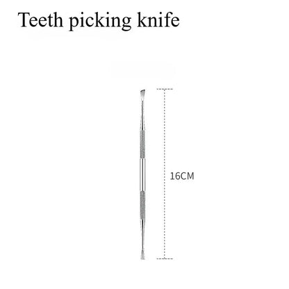 Teeth picking knife with measurement on a white background