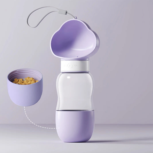 Portable cat water bottle with built-in food bowl