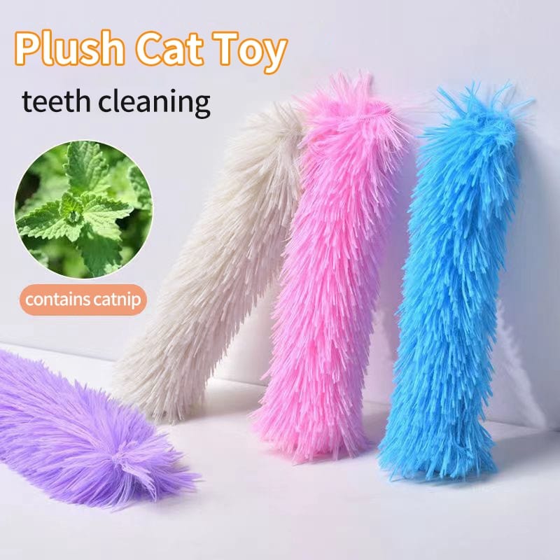 Cat plushy chew teaser toy for dental health and play