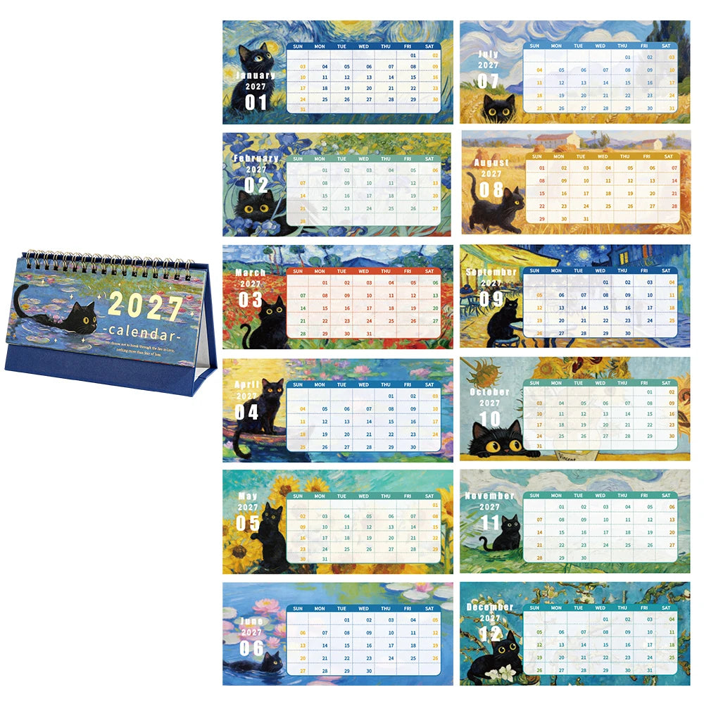 2027 Black Cat Desk Calendar