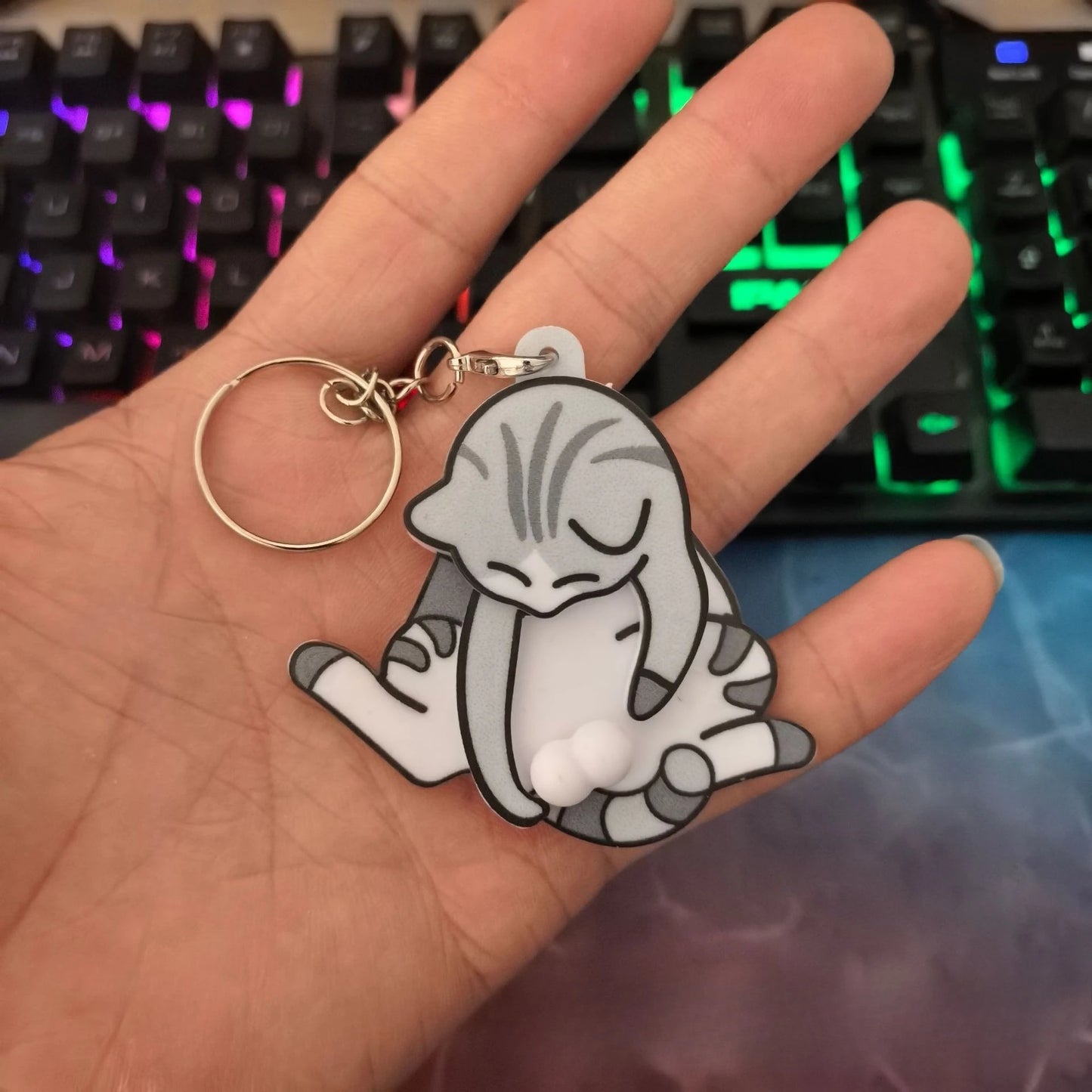 Cute Pull Play Cat Keychain