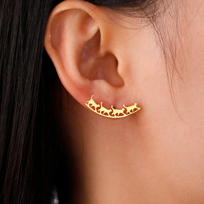 Cazador Animal Walking Cats Kittens Stud Earrings for Women Earrings Jewelry Stainless Steel Piercing Earrings Birthday Gift New