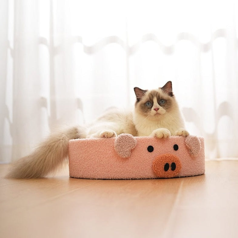 Circular cat bed for scratching and lounging
