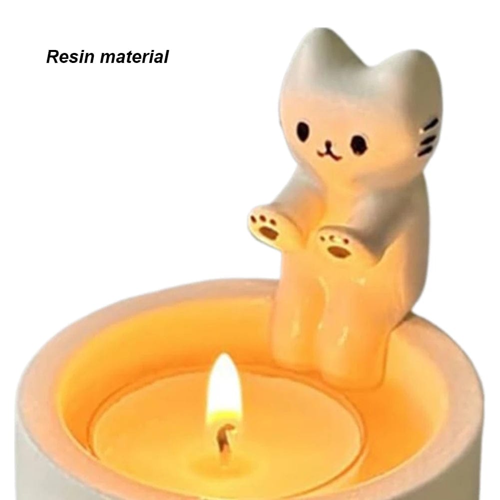 Whimsical White Cat Candle Holder