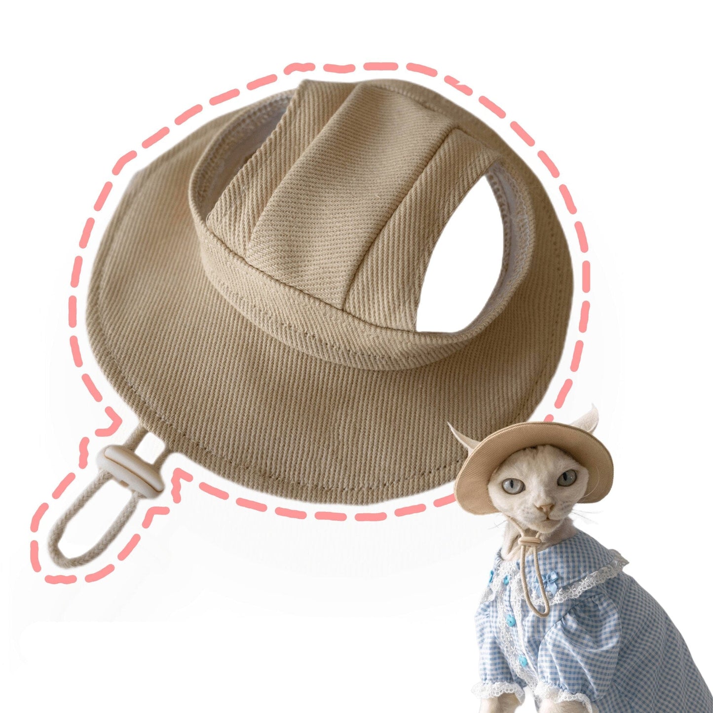 Sunscreen cat hat with adjustable sizing for trips