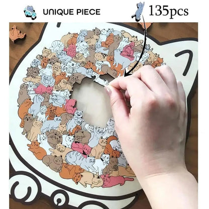 135pcs Cat-shaped Wooden Jigsaw Puzzle