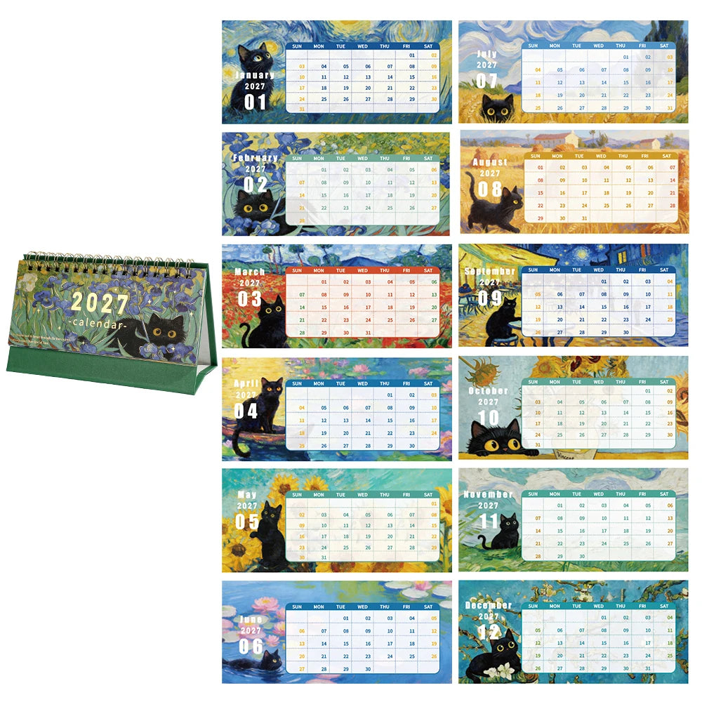 2027 Black Cat Desk Calendar