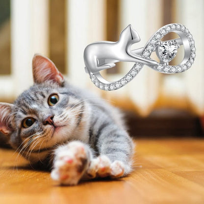 Cat infinite sterling silver ring for cat lovers Sterling Silver Cute Cat Finger Ring Infinite Symbol Ring for Women Birthday Gift Pave Setting CZ Fine Jewelry SCR918