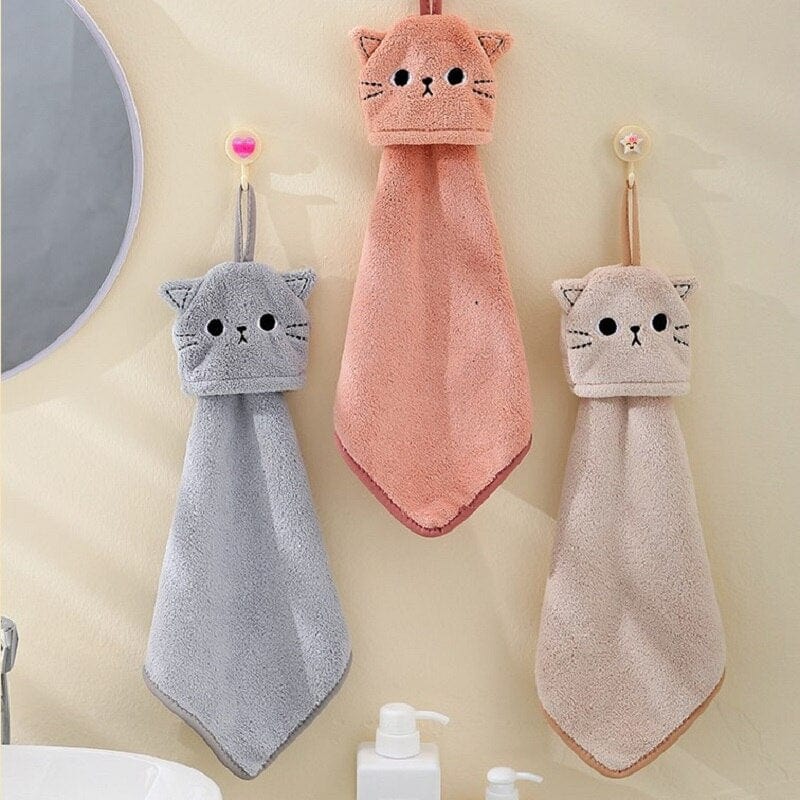 Cat-themed hand towel with adorable feline features