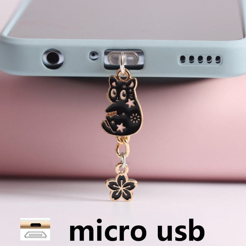Phone dust protection charms featuring cat motifs