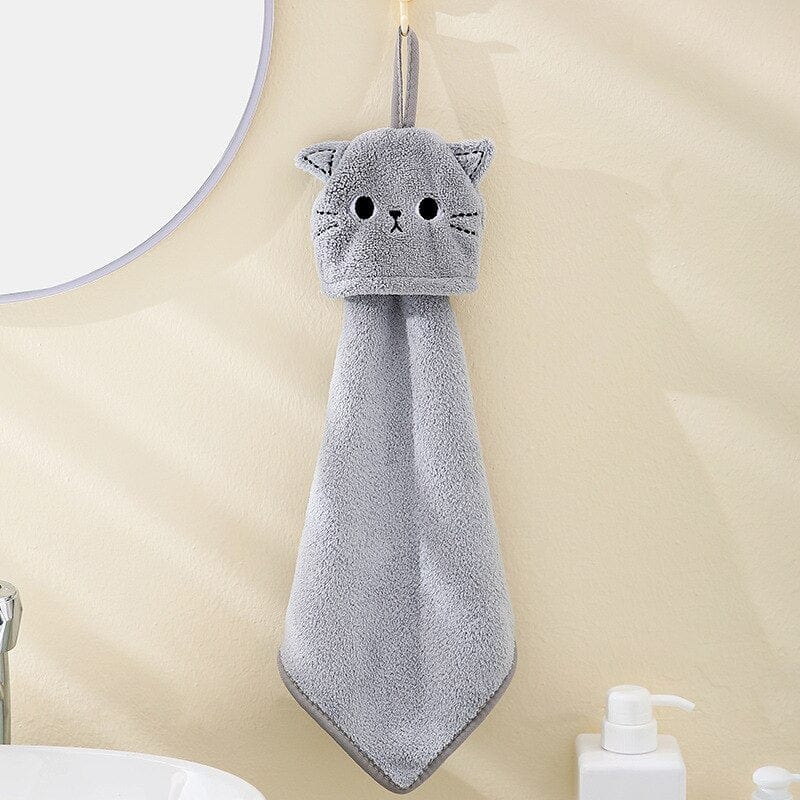 Whimsical cat face hand towel for bathroom decor
