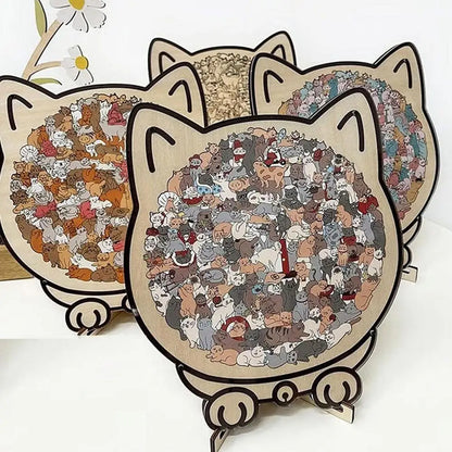 135pcs Cat-shaped Wooden Jigsaw Puzzle