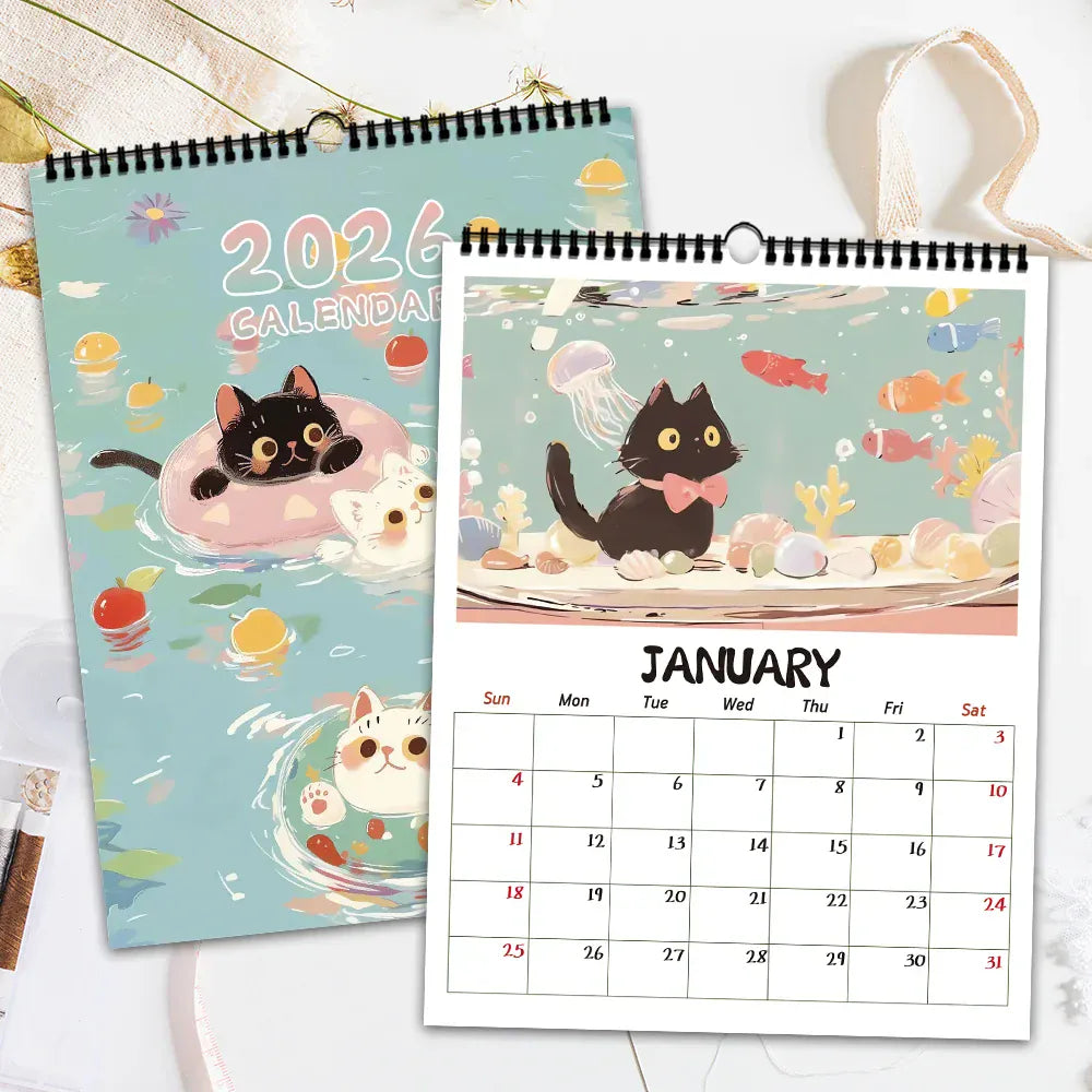 2026 Adorable Healing Black Cat Calendar