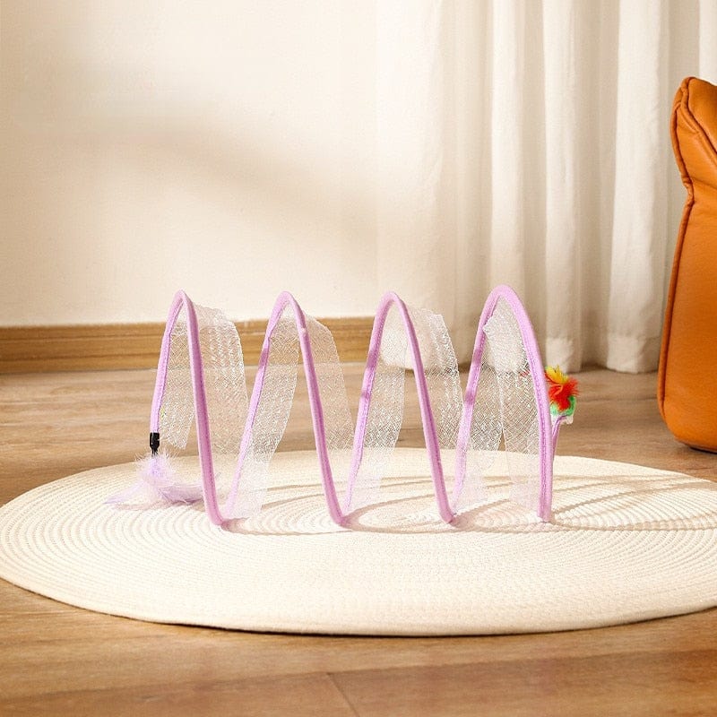 Playful cat tunnel toy with an open design