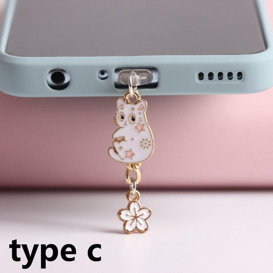 Cute cat-themed phone dust protection charms