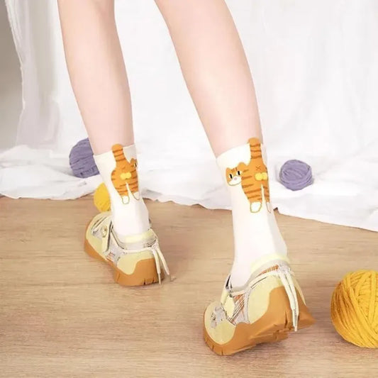 Funny Cat Socks with Fuzzy Balls